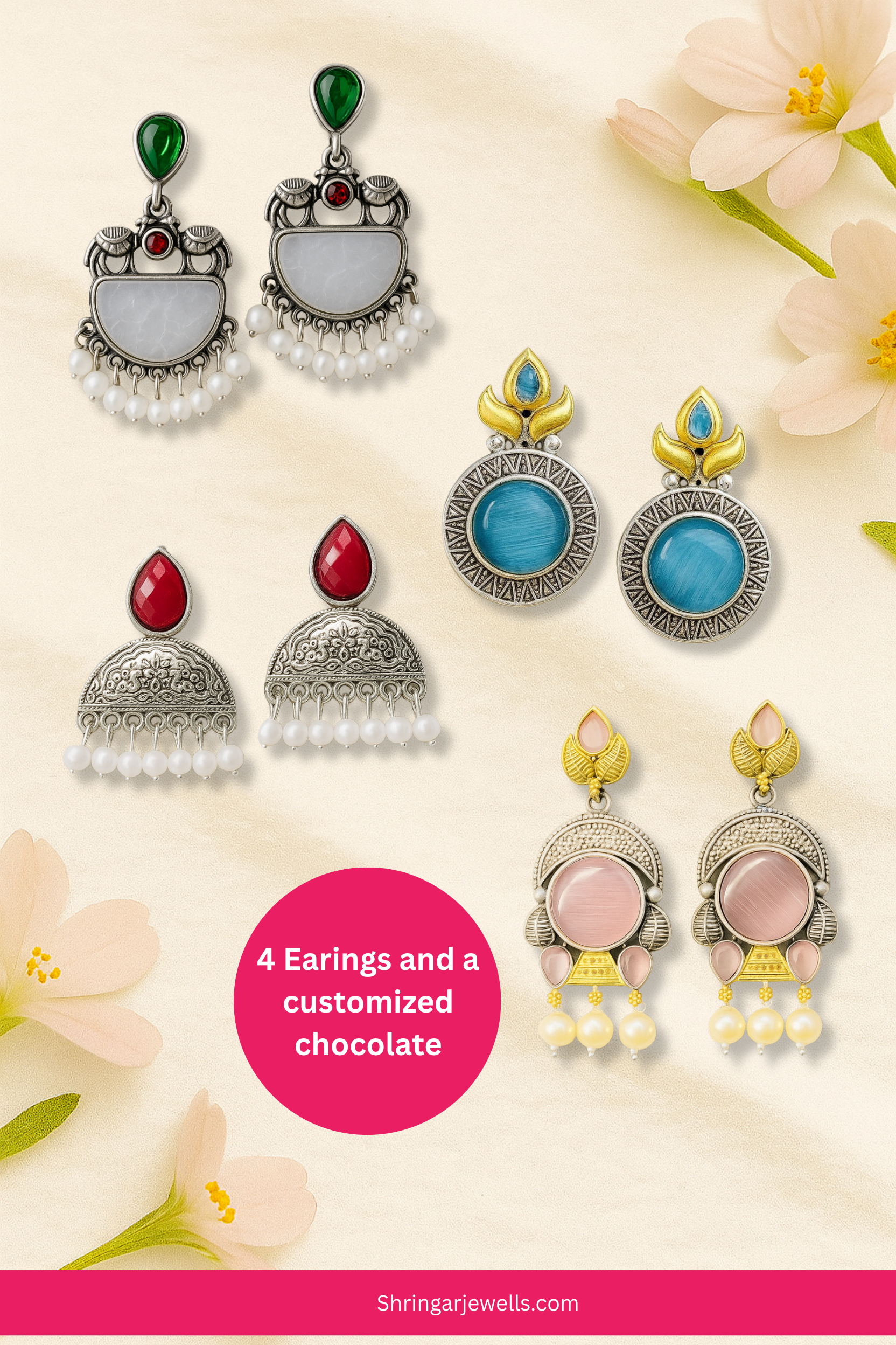 Set of 4 Monalisa stone earrings and 1 customized chocolate
